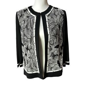 Ming Wang Toula Women’s Floral Open Knit Black Jacket Sz XSmall